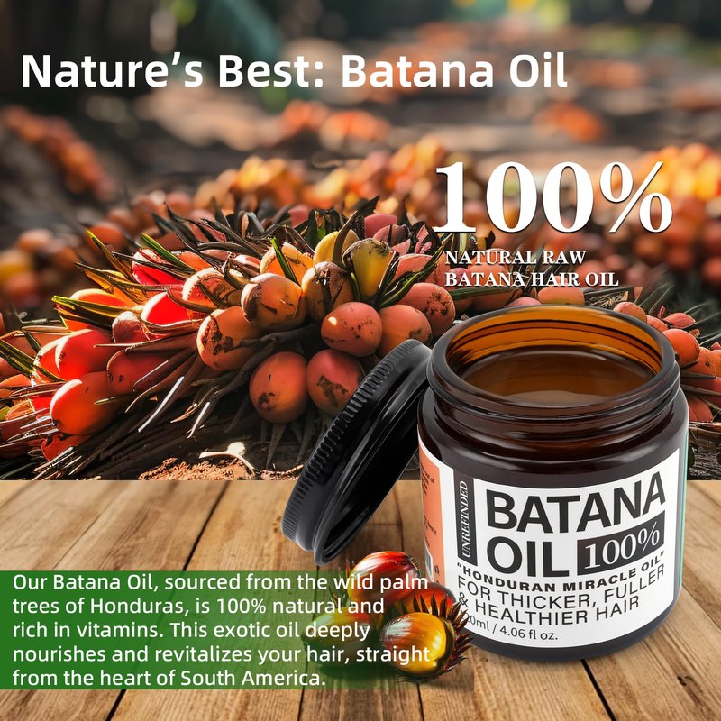 Batana Oil for Hair Growth Dr. Sebi 100% Natural, Unrefined and Organic Batana Oil from Honduras, for Frizz, Split Ends, Texture & Shine, 4.06 Ounce Jar