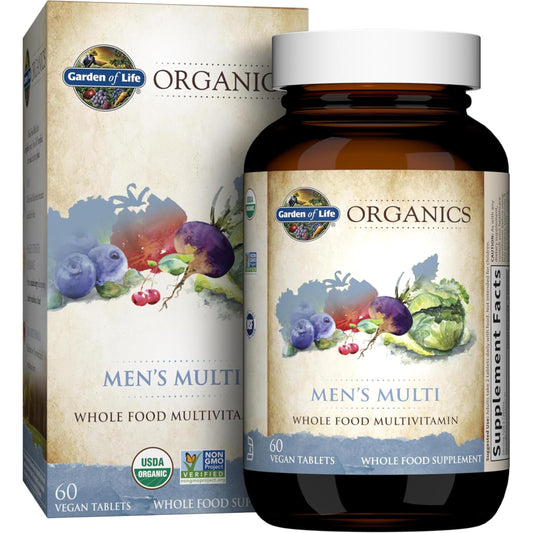 Garden of Life Organics Men's Multivitamin with Prostate Support, B12 & Vitamins – Vegan Daily Whole Food Multivitamin, Non-GMO, Certified Organic, 60 Tablets