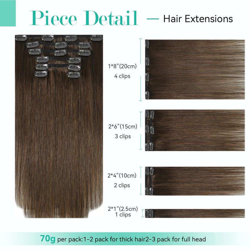 Ukira Medium Brown Hair Extensions Real Human Hair, 15 Inch 75g 7pcs Brown Clip in Hair Extensions Real Human Hair, Soft Natural Straight Remy Human Hair Clip in Extensions for Women
