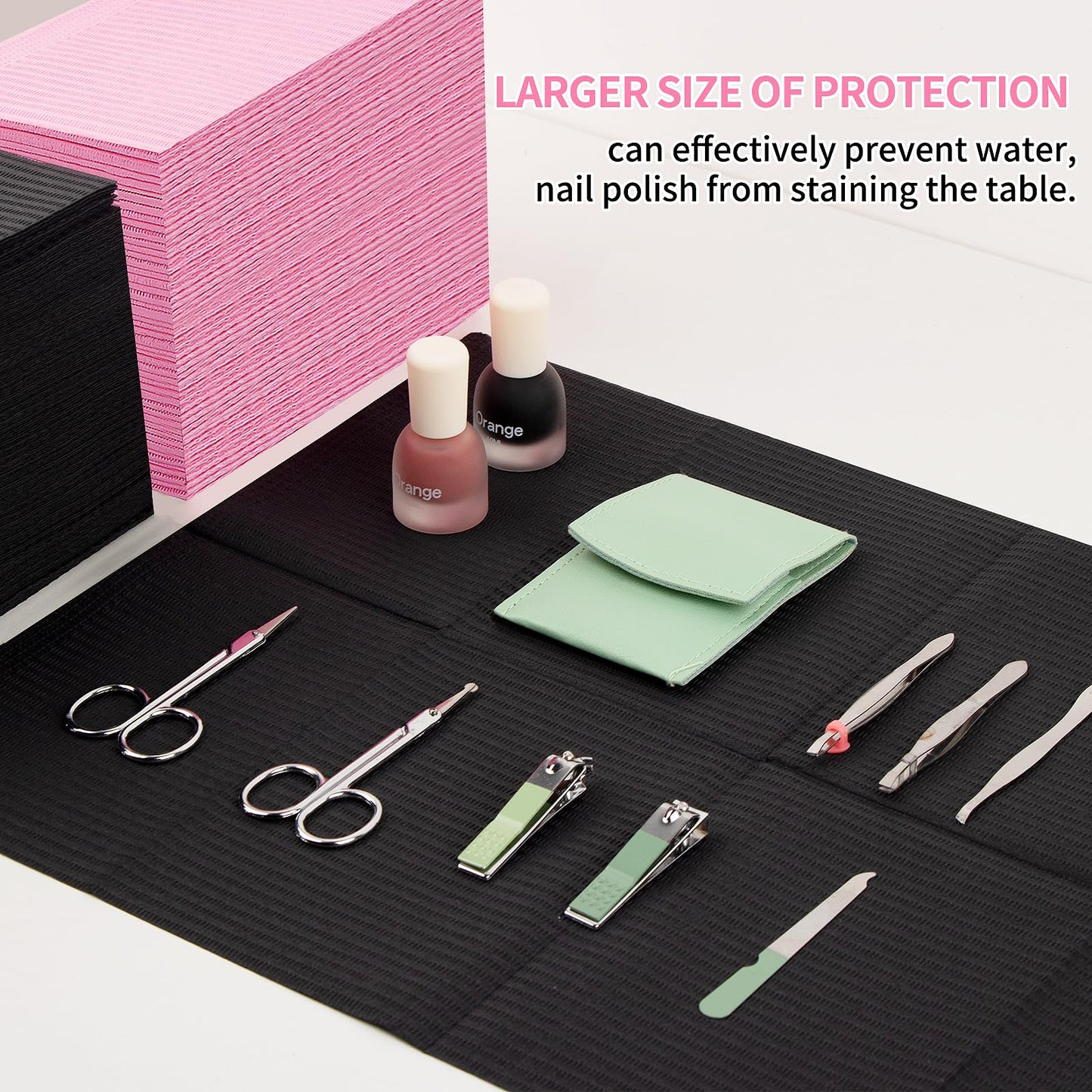 490pcs Disposable Nail Mats Foldable Nail Paper Towels, Table Acrylic Nail Practice Sheet, 3 Ply Waterproof Clean Nail Table Practice Mat for Salon Manicure Tattoo,Nail Art Accessories 13"x18" (Black)