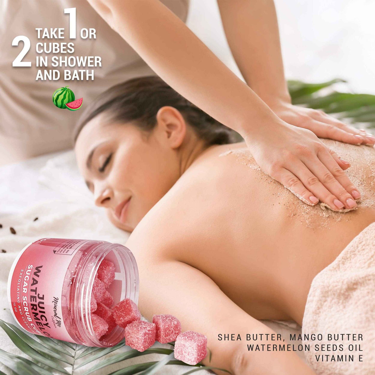 Body Scrub Exfoliator - 12oz WATERMELON Sugar scrub cubes w/Mango Butter & Shea butter, Exfoliating Body Scrub - 12oz LAVENDER Sugar scrub cubes, Natural & Organic for all body exfoliation