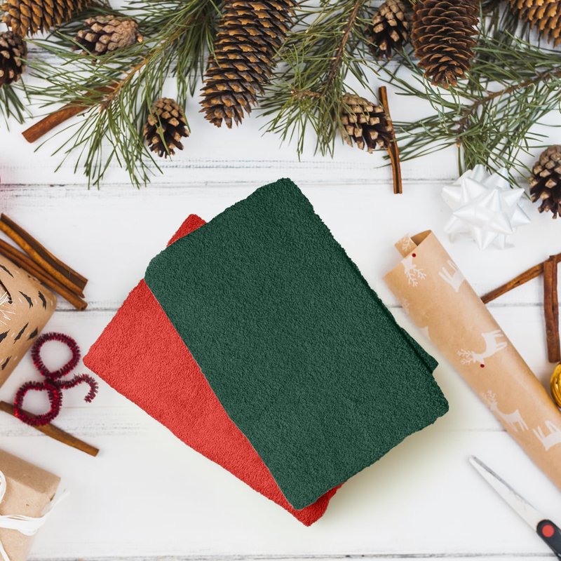 RIVERSIDE 24 Pack Christmas Washcloths Set - 100% Cotton [12x12 Inches] - Soft, Quick-Dry & Highly Absorbent Face Towels - Perfect for Bathroom, Gym, Hotel, Spa & Travel - Red Hunter Green