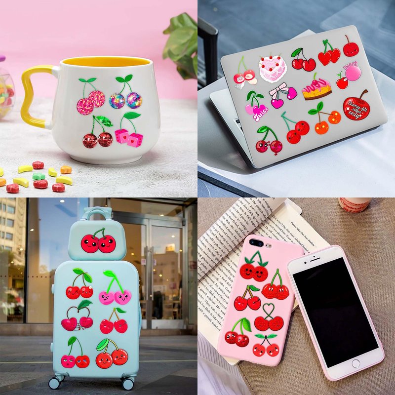 Generic 96 PCS Cute Cherry Tattoos Stickers Themed Fruit Birthday Party Decorations Supplies Favors Cherries Decor Cherry Print Gifts for Girls Boys School Classroom Prizes Rewards, Red