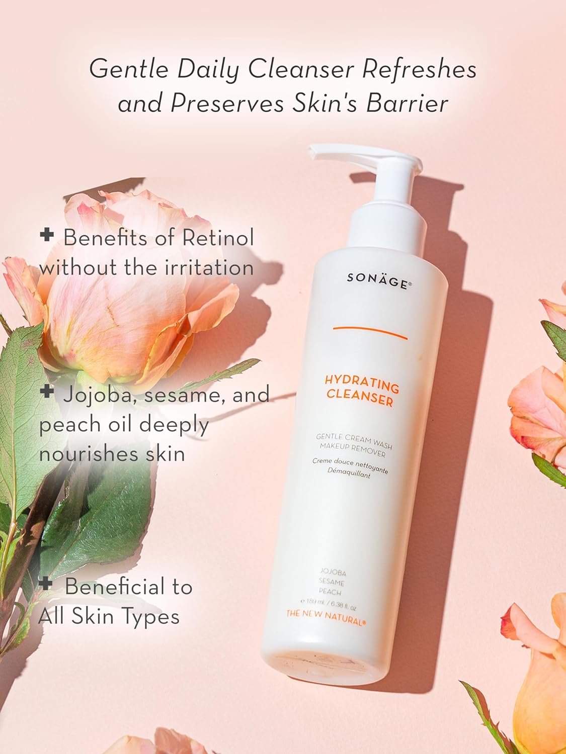SONAGE Hydrating Facial Cleanser - Gentle Cream Face Wash & Makeup Remover with Aloe, Chamomile & Vitamin E | Non-Stripping, Moisturizing Formula