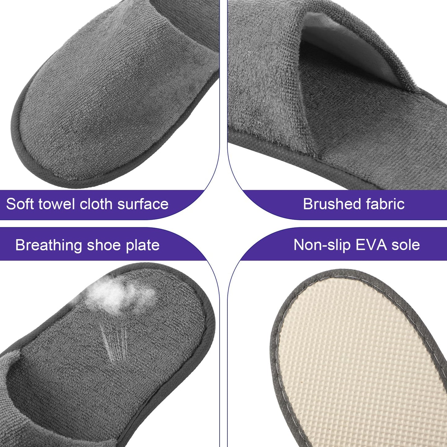 Geyoga 12 Pair Disposable House Slippers for Guests Non Slip Spa Hotel Disposable Slippers Washable Reusable for Wedding Bride Travel Shoeless Home Bathroom(Black, Brown, Navy Blue, Dark Gray,L)