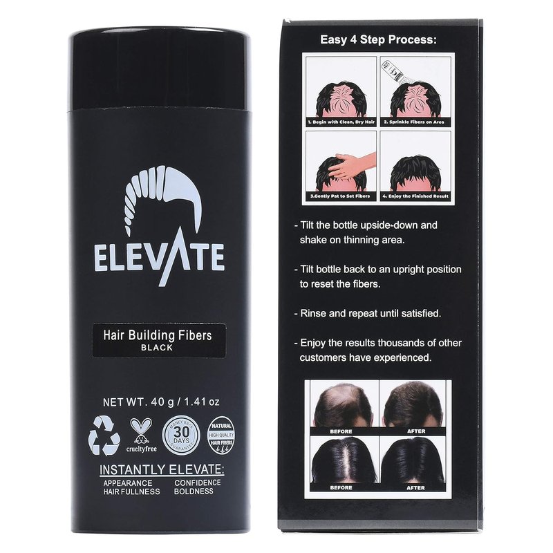 ELEVATE Hair Fibers for Thinning Hair - Natural Keratin for Instant Volume | 40g Bottle (Black)