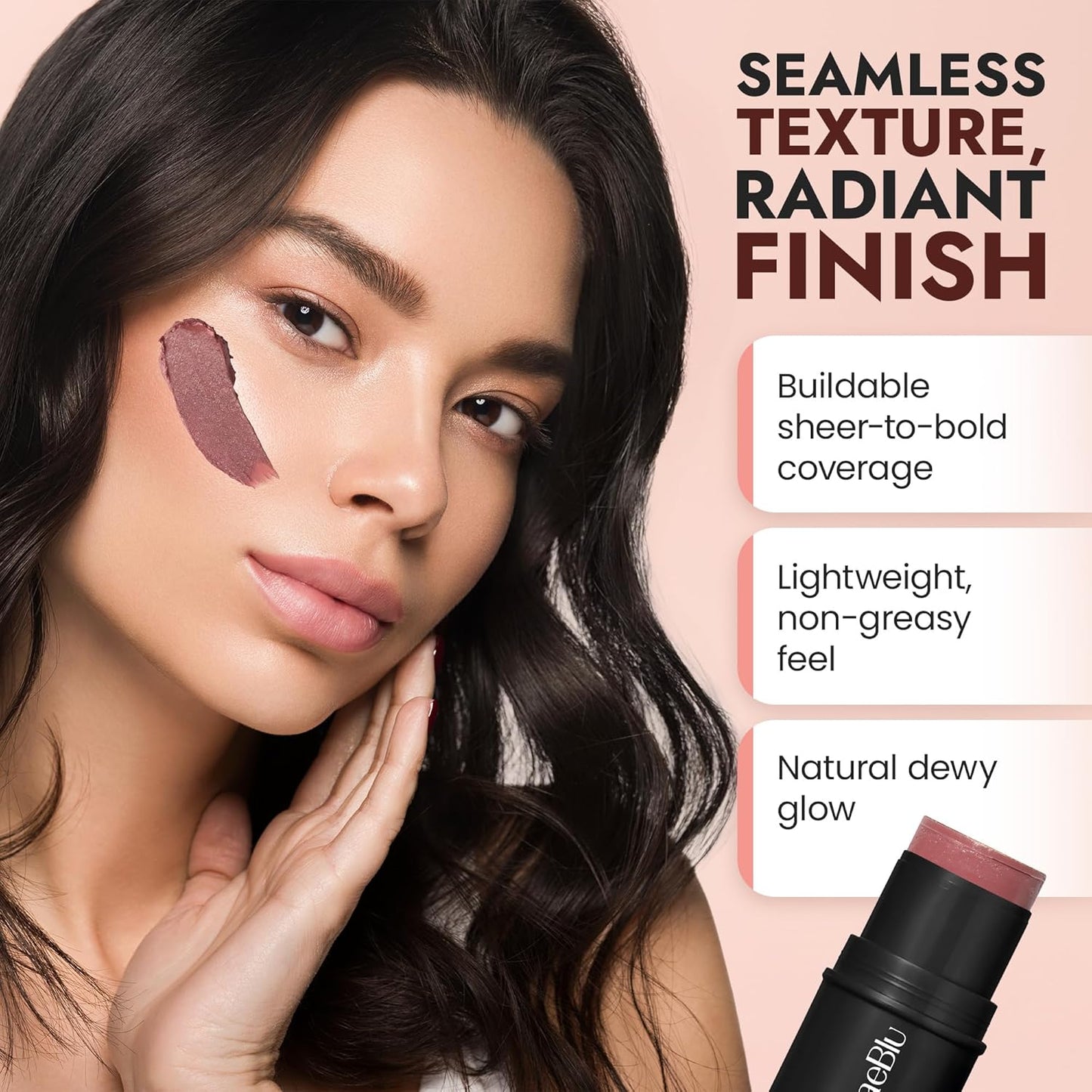 Organic Blush Tube - Cabernet | 100% Natural Vegan Cream Blush Stick for Lips, Cheeks & Eyes - Buildable Shimmer, Gluten-Free