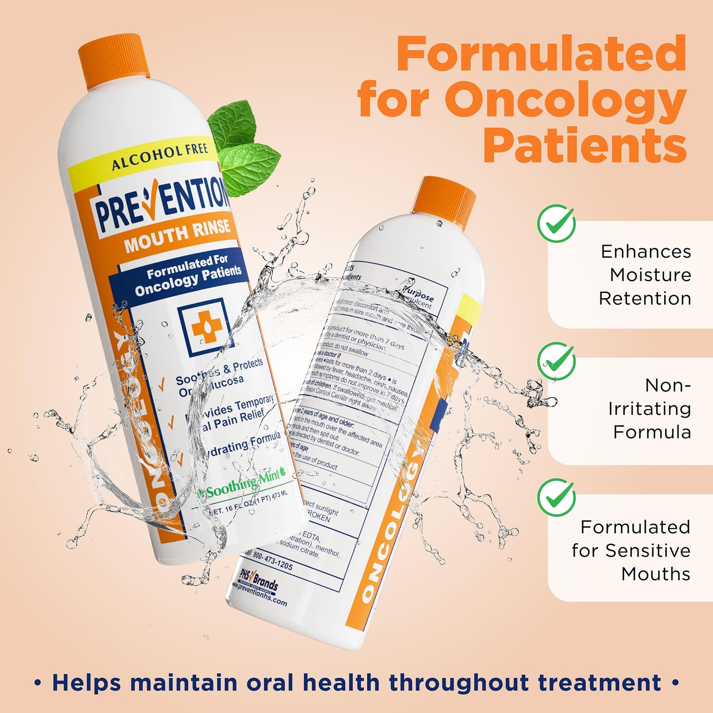 Prevention Oncology Alcohol Free Mouthwash, Soothing, Gentle, & Moisturizing, Mouthsore and Dry Mouth Mouthwash Specially Formulated for Patients Undergoing Oncology Treatment - 2-Pack