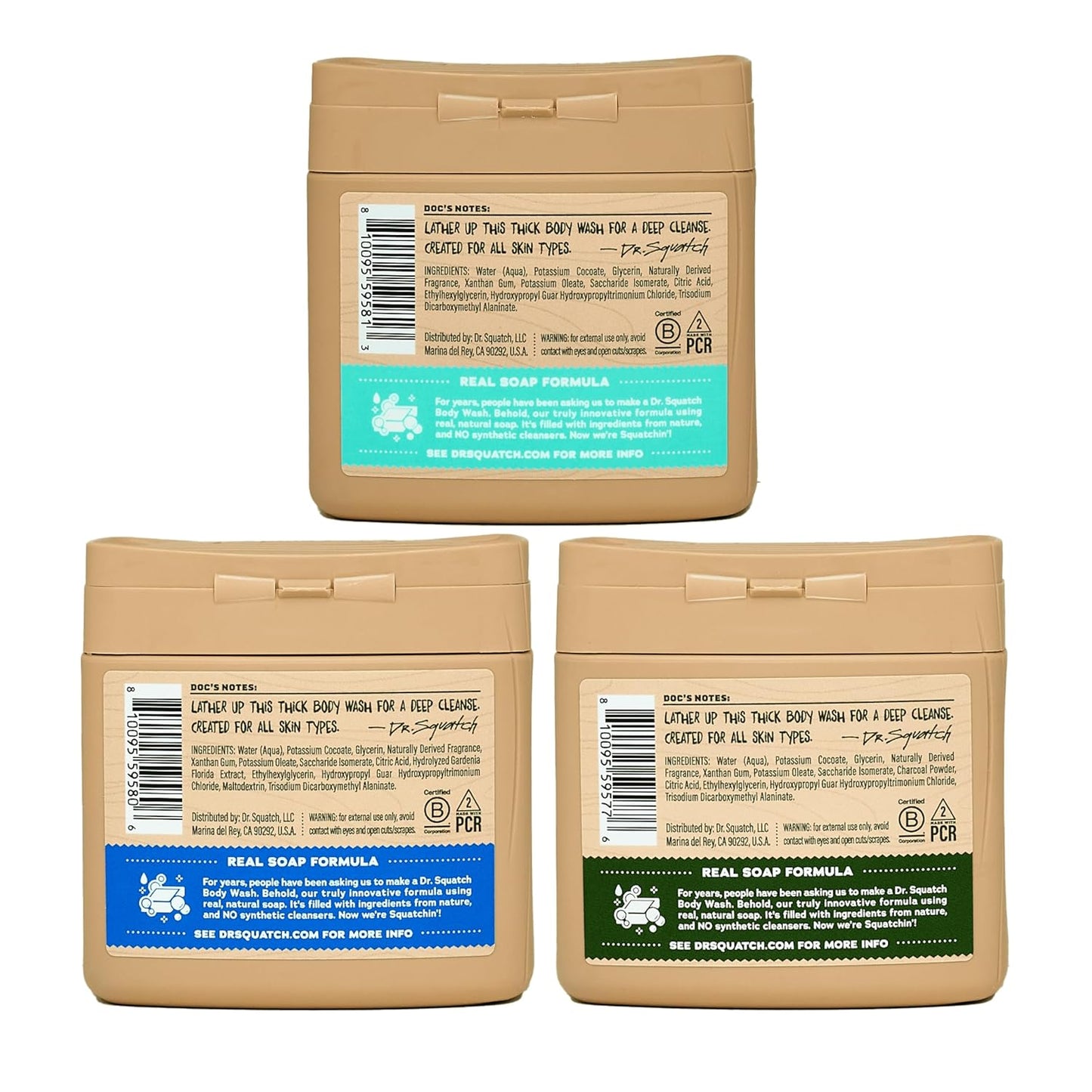 Dr. Squatch Body Wash for Men - Nourishing Natural Ingredients | Moisturizing 8 oz (3-Pack) - Fresh Falls, Coconut Castaway & Pine Tar