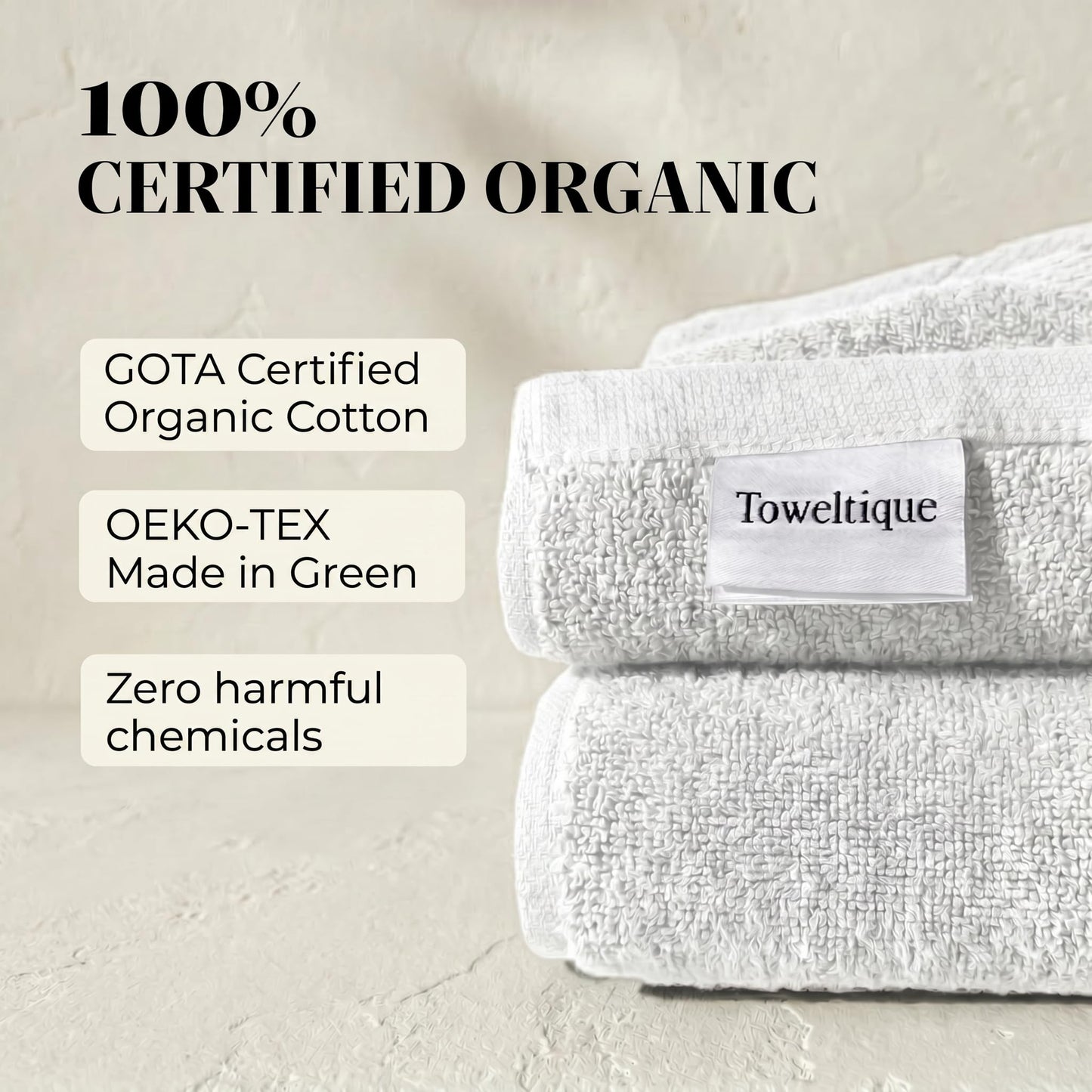 TOWELTIQUE Organic Cotton Wash Cloths, Feather-Touch, 12 Pack – Light Gray