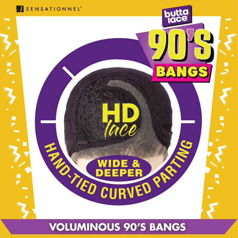 Sensationnel Butta Lace 90Sbangs Wigs - Unit 906 Glueless Wide Deep Part Synthetic Preplucked Hairline (1B OFFBLACK)