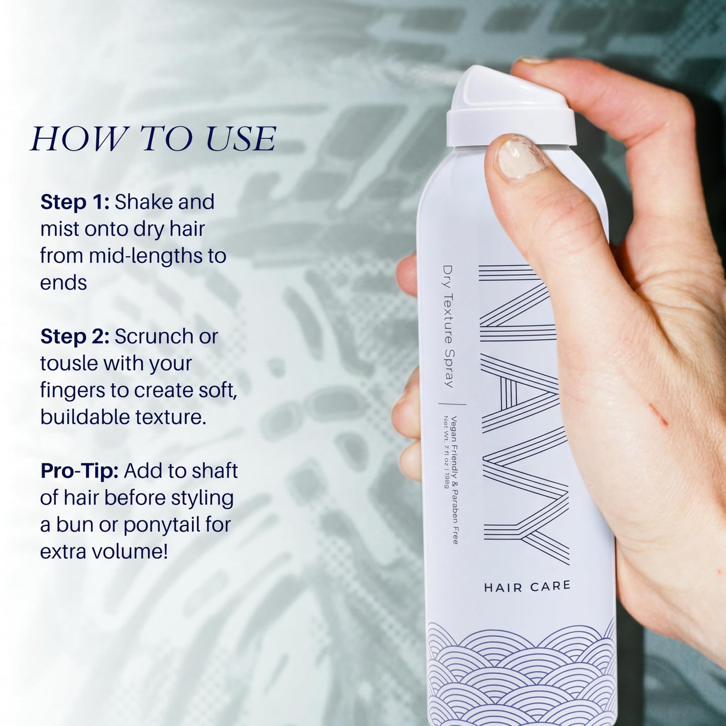 NAVY HAIR CARE Dry Texture Spray | Volumizing Hair Spray for Thin, Flat & Fine Hair | Flexible Hold for Soft, Touchable Beach Waves | Adds Shine | Cruelty-Free | 7 oz