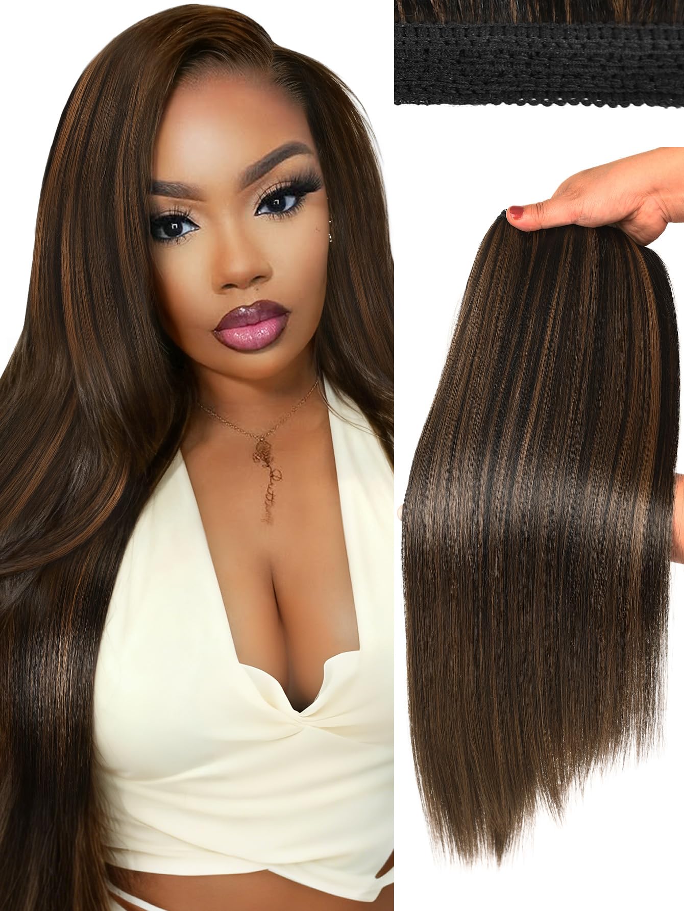 HANNE Sew in Hair Extensions 3 Bundles 18 20 22 Inch 4-Layer Craftsmanship 100% Japanese Futura Fiber Straight Bundles Synthetic Quick Weave Hair Bundles（1B/30）