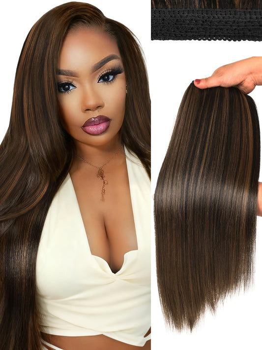 HANNE Sew in Hair Extensions 3 Bundles 18 20 22 Inch 4-Layer Craftsmanship 100% Japanese Futura Fiber Straight Bundles Synthetic Quick Weave Hair Bundles（1B/30）