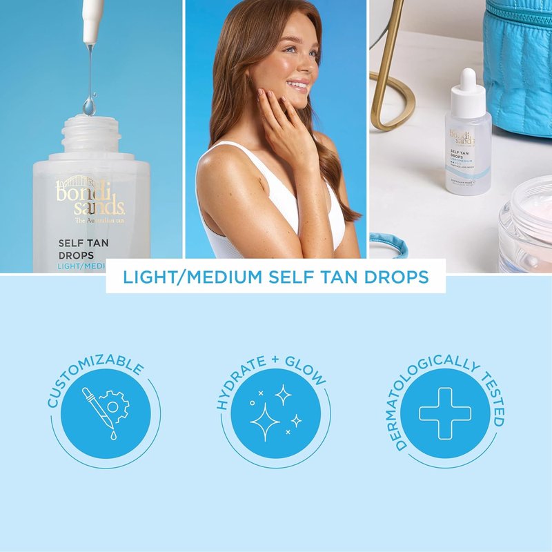 Bondi Sands Hydrating Self Tan Drops - Face & Body Tanning Solution | 2 Shades, 1.01 FL OZ