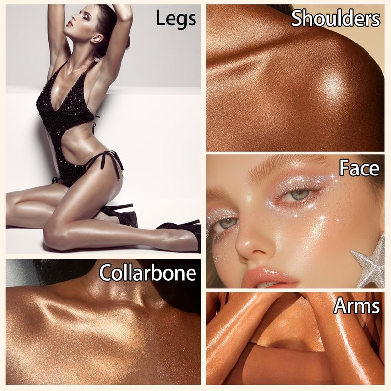 Shimmer Body Oil, SPF 45 Broad Spectrum, Sunscreen Face and Liquid Luminizer Waterproof Moisturizing, Light Shimmer Glow Illuminator, Smooth Body Highlighter Makeup (#01 Rose Gold)