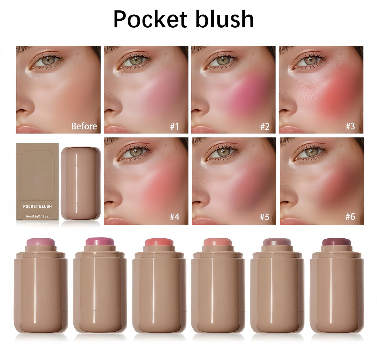 MAEPEOR Matte Blush Stick Creamy Natural Looking Finish Face Blush Long-Lasting Lightweight Buildable Blushes Stick for Cheeks (03 Bright Coral)