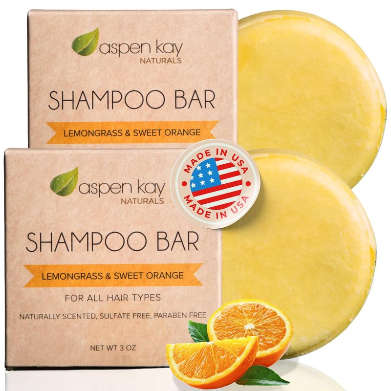 Solid Shampoo Bar, Made With Natural & Organic Ingredients, Sulfate-Free, Cruelty-Free & Vegan, All Hair Types, 3 Ounce Bar (2-Pack Lemongrass & Sweet Orange)