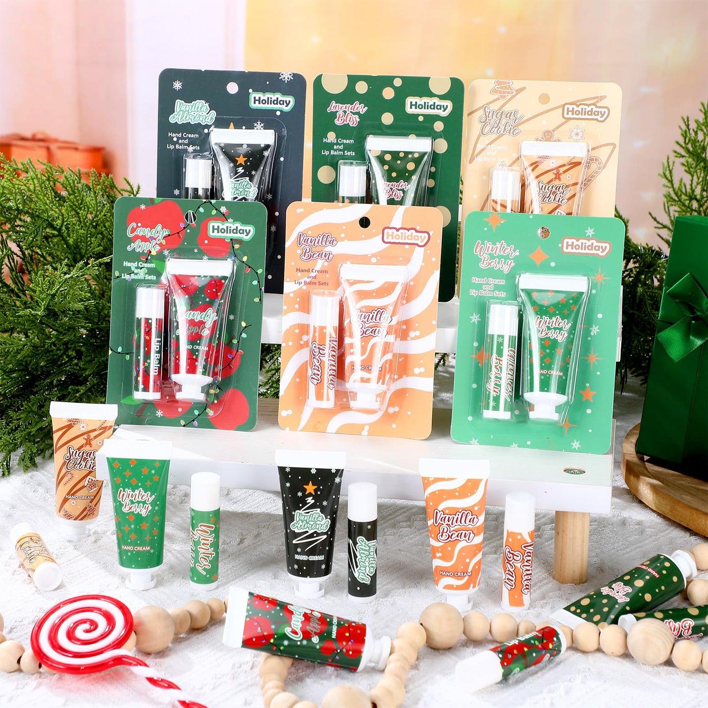 Loopeer 72pcs/36sets Christmas Hand Cream and Lip Balm Gift Set Christmas Stocking Stuffer for Women Travel Hand Lotions Moisturizing Lipstick for Dry Cracked Xmas Party Favor Bulk Gift Coworker Adult