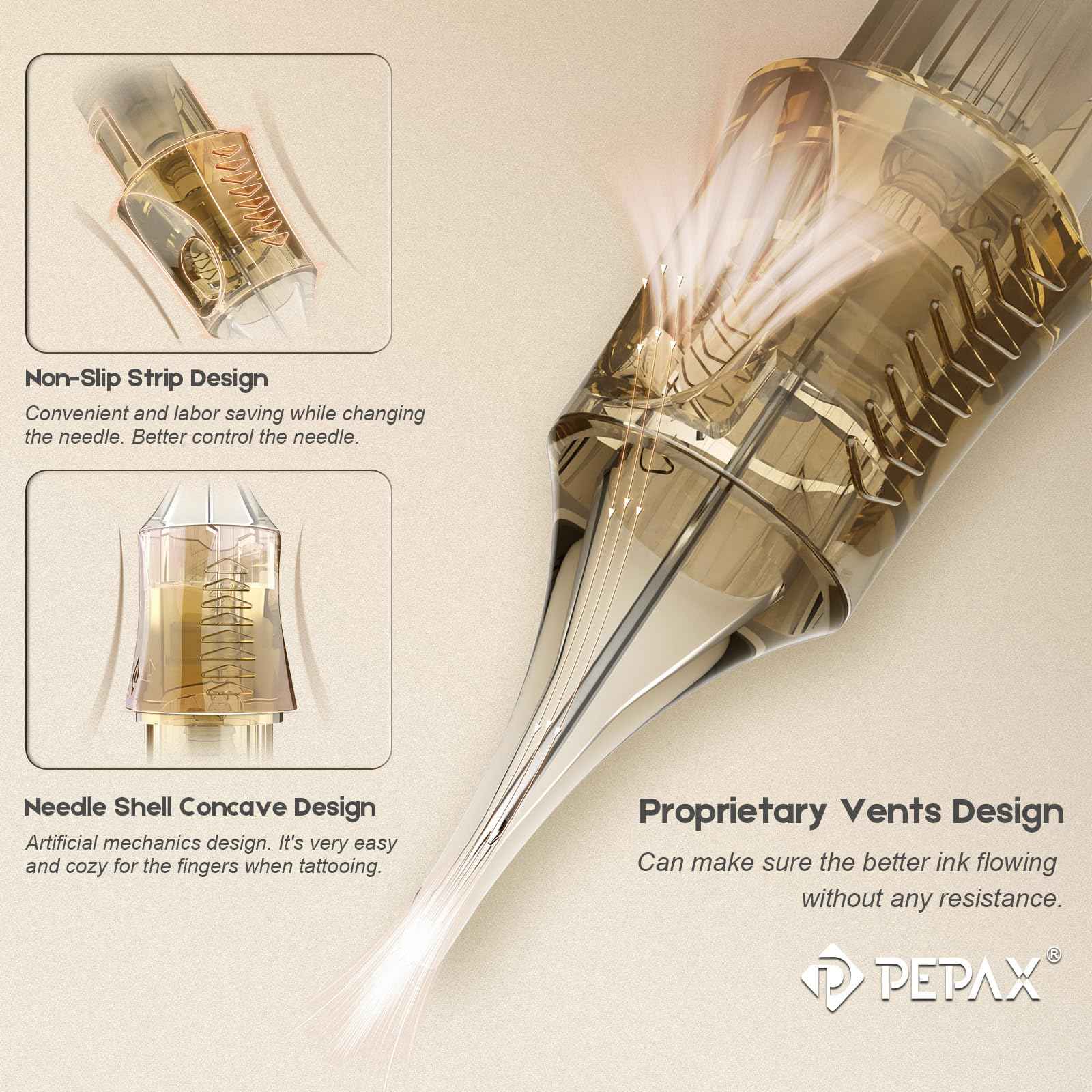 PEPAX Lance Tattoo Needles Cartridge 1003RLL - 20Pcs Tattoo Cartridge Needles #10 Standard 3 Round Liner Tattoo Cartridges Diameter 0.30mm Long Taper 5.0mm Safety Membrane Permanent Makeup Machine