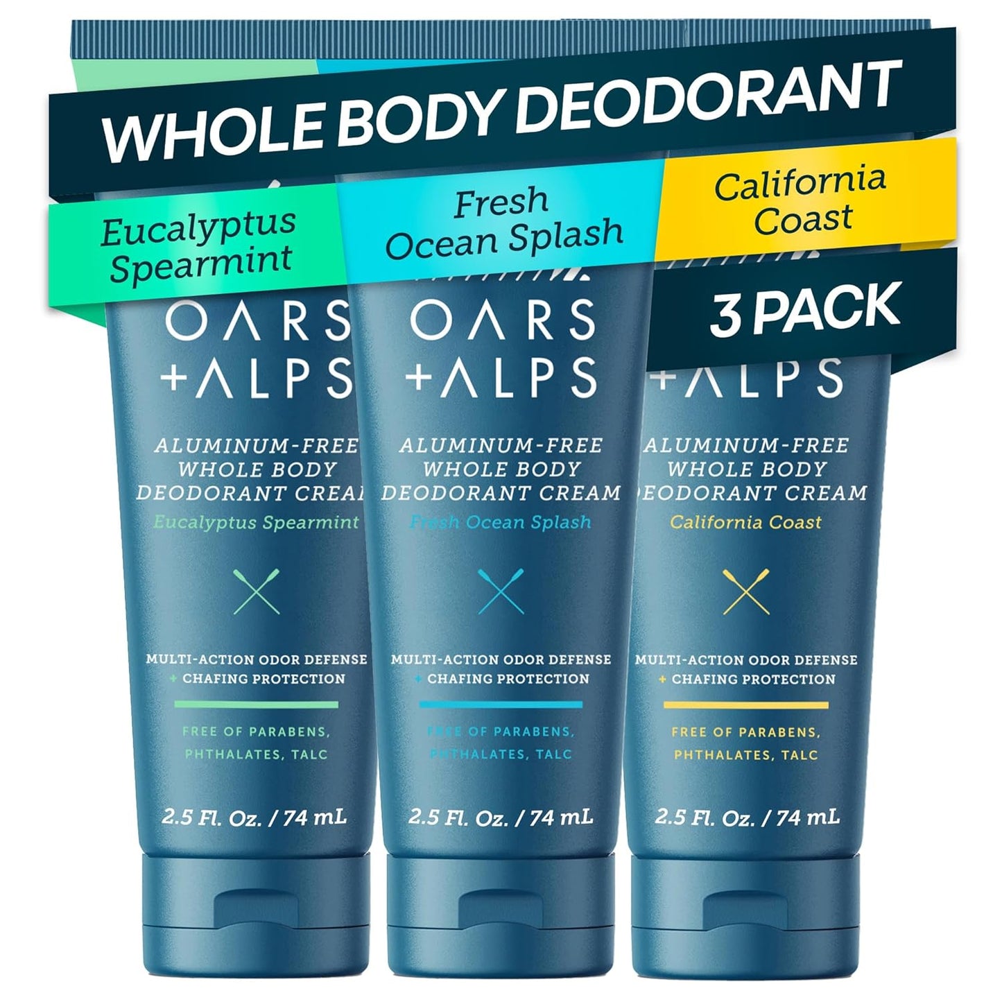 Oars + Alps Whole Body Deodorant Cream - Aluminum Free, Anti-Chafing, Long Lasting | Variety Pack, 2.5oz