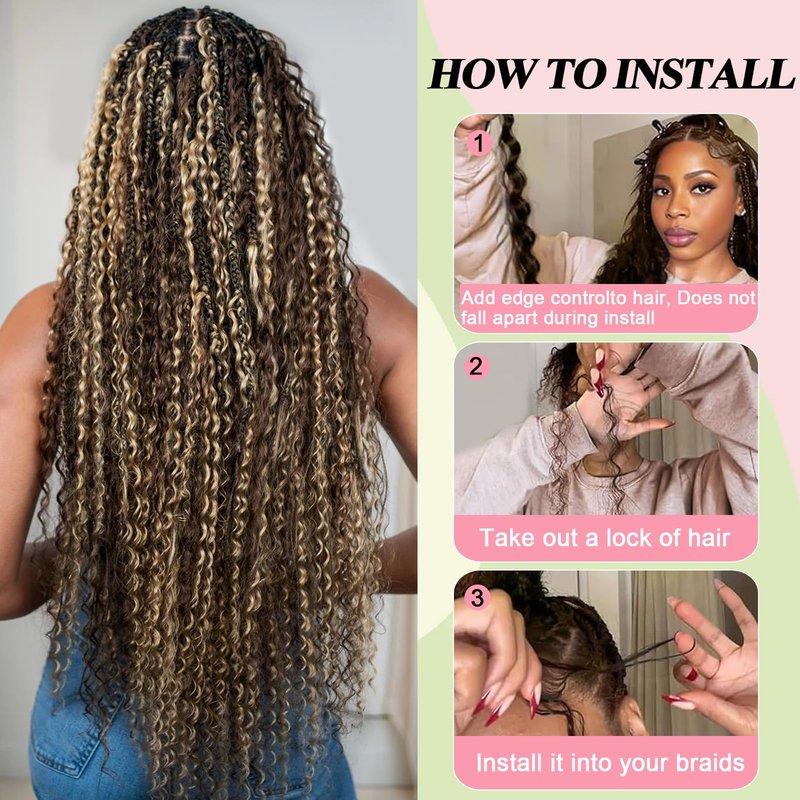 Boho Braids Human Hair for Braiding 110g 22 Inch 12A Deep Water Wave Bulk Human Braiding Hair for Boho Braids Knotless Highligts Wet and Wavy Virgin Extensions Bohemian No Weft Curly 3 Bundles P4/30
