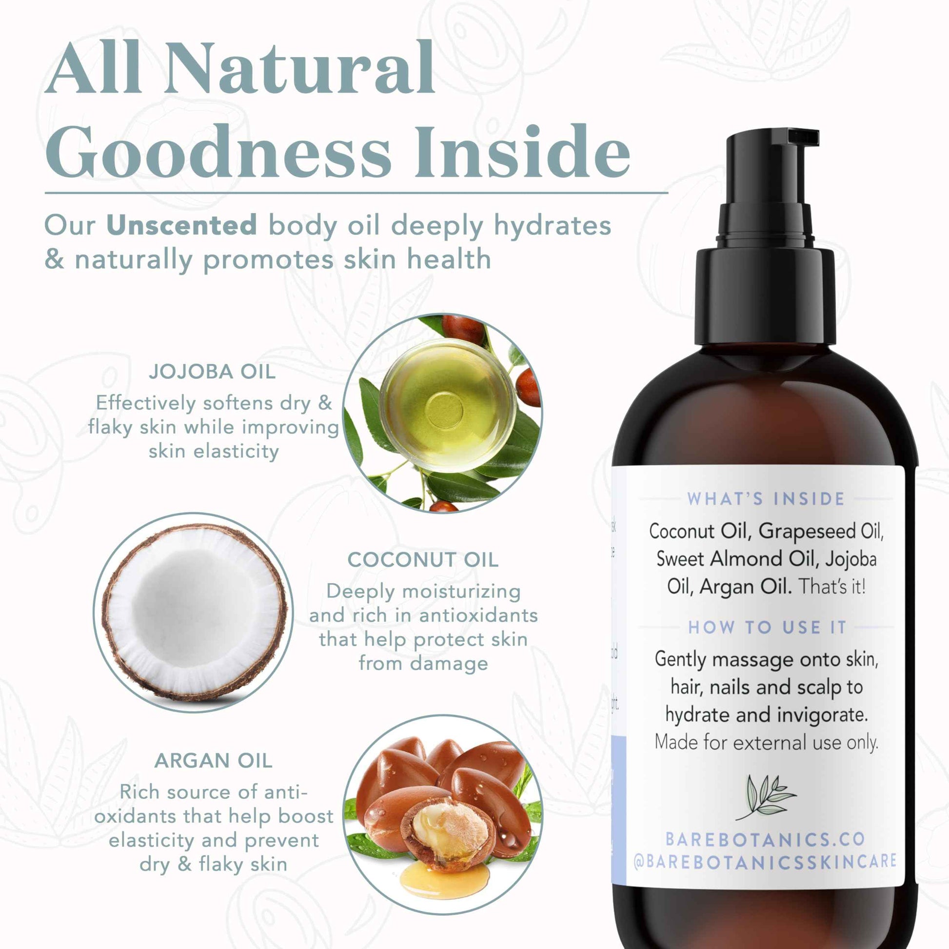 Bare Botanics Unscented Body Oil (Custom Formulated) + 4oz Magnesium Oil Spray