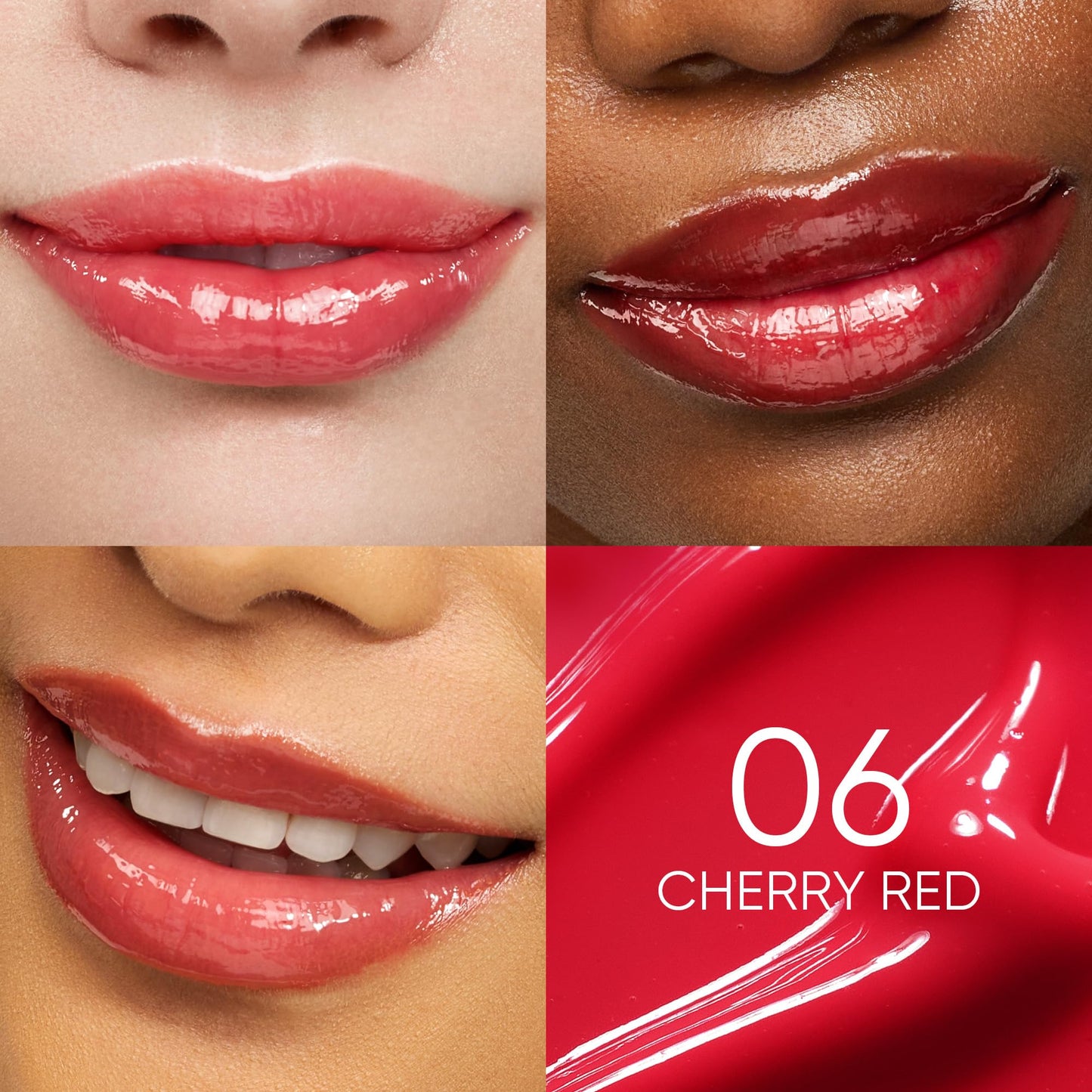 SKINTIFIC Peptide Brightening Lip Serum, Hydrating & Plumping Tinted Lip Gloss, Moisturizing Lip Balm with Polypeptides & Squalane for Glossy Sheer, Smooth Lips(06 Cherry Red)