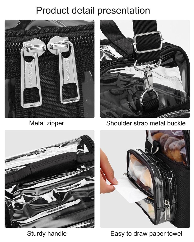 Makeup Brush Case, Extra Large Makeup Brush Bag XL Professional Makeup Artist Must Haves Travel Case with Stand Up Brush Slots Cosmetic Organizer Bag, Full Open Easy to Access, with Adjustable Strap