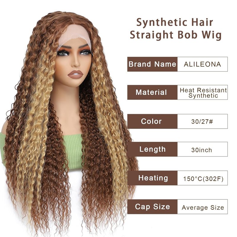Synthetic Lace Front Wig - Pre Plucked 13X4X1 T-Part | Highlight Blonde Deep Curly for Black Women (30 Inch)