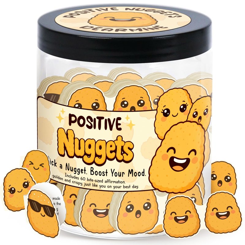 DEARMINE Positive Chicken Nuggets Jar with 60 Affirmation Cards, Emotional Support Chicken Gift, Chicken Nuggets Gifts, Gag Cute Funny for Women, Teens, Men
