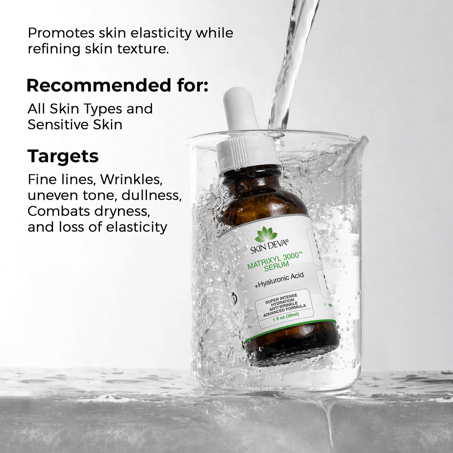 SKIN DEVA 1 fl oz Matrixyl 3000 with Hyaluronic Acid Serum Peptides Serum For Face Hydration with Hyaluronic Acid Stimulates Collagen Repair Mechanisms Lightweight Anti Aging Moisturizer