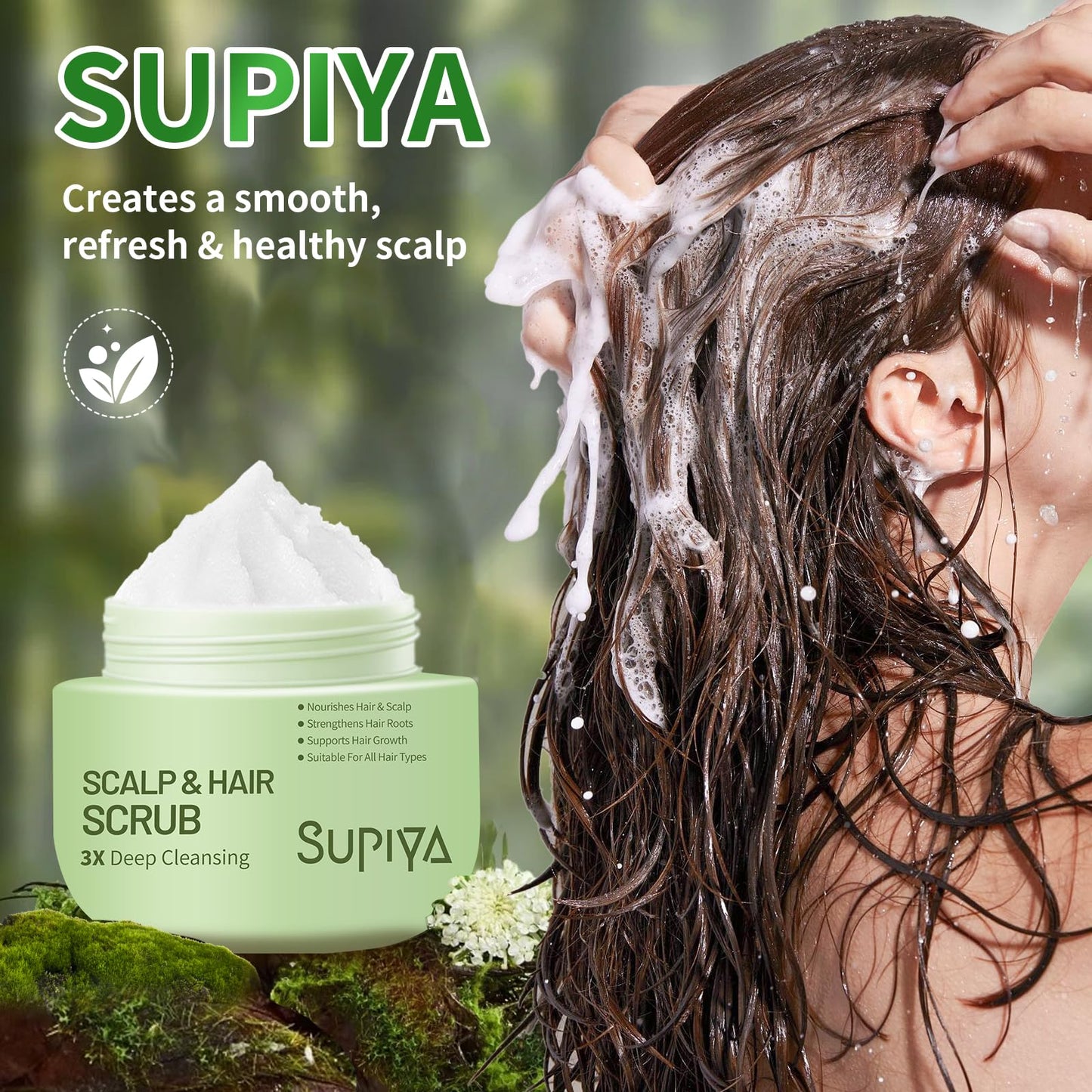 SUPIYA Exfoliating Scrub for Deep Cleanse - Natural Scalp Scrub Shampoo for Men & Women, Gently Exfoliation & Hydration, Making Hair Thicker and Stronger, 8.8oz