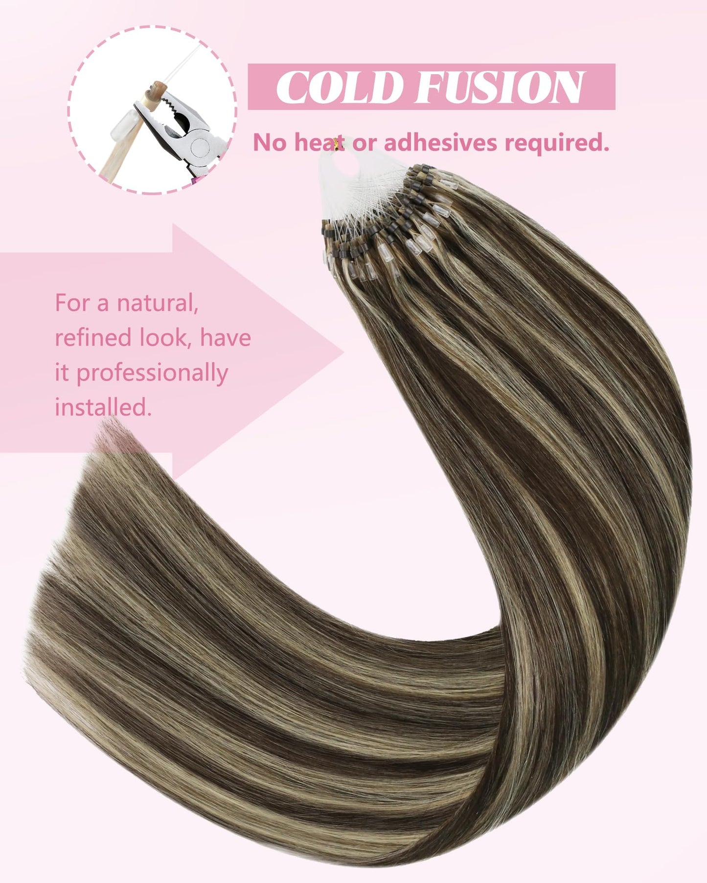YoungSee Micro Bead Hair Extensions Real Human Hair Brown Highlight Micro Ring Hair Extensions Dark Brown Highlight Blonde Microlink Hair Extension Human Hair Bead Hair Extension 18In 50s 57g