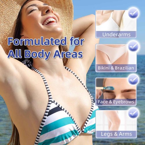 Hard Wax Beads, 1.1 lb Waxing Beads, Brazilian Bikini Wax,Hard Wax Hair Removal for Face, Body, Legs, Pearl Beads for Wax Warmers, with 30g Care Cream & 12 Applicator Sticks