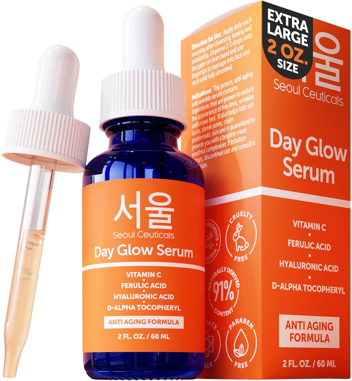 SeoulCeuticals 20% Vitamin C Serum with Hyaluronic Acid - Anti-Aging K-Beauty Skincare | 2oz