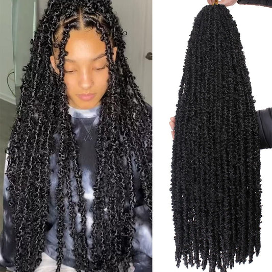 ZRQ Butterfly Locs Crochet Hair 36 Inch 6 Packs Pre Looped Distressed Locs Long Butterfly Locs Crochet Braids Most Natural Hair Extension for Black Women (36 Inch,1B)