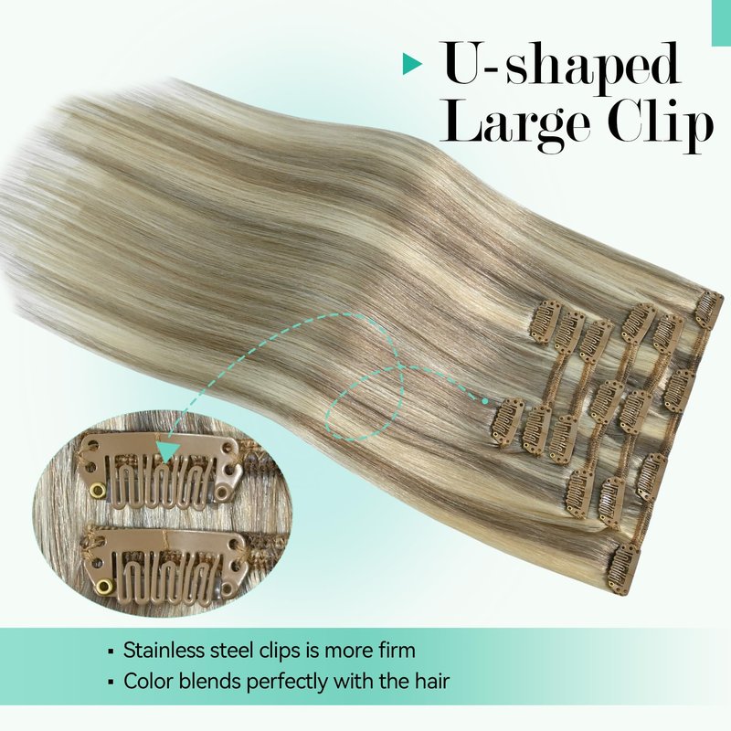 Ukira Ash Blonde Hair Extensions Clip in Real Human Hair, 12 Inch 75g 7pcs 18/613 Mixed Bleach Blonde Clip in Hair Extensions Real Human Hair, Natural Straight Remy Human Hair Clip ins for Women