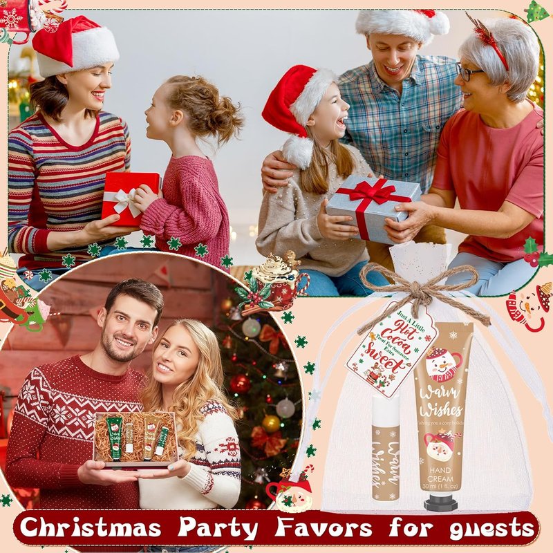 Christmas Hot Cocoa Party Favors - 36 Pcs Hand Cream & Lip Balm Gift Set | Red & Green Stocking Stuffers