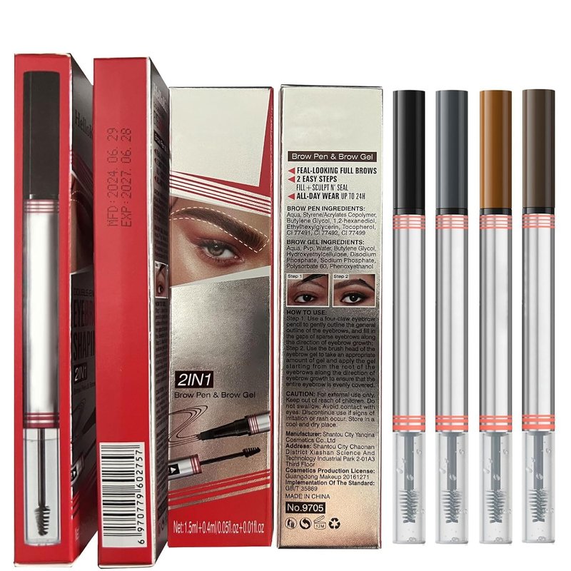 Eyebrow Pencils for Women, 2-in-1 Eyebrow Pen with Gel, 3D Microblading Eyebrow Pencil with 4 Tip & Eyebrow Brush, Waterproof Long-Lasting (Dark brown)