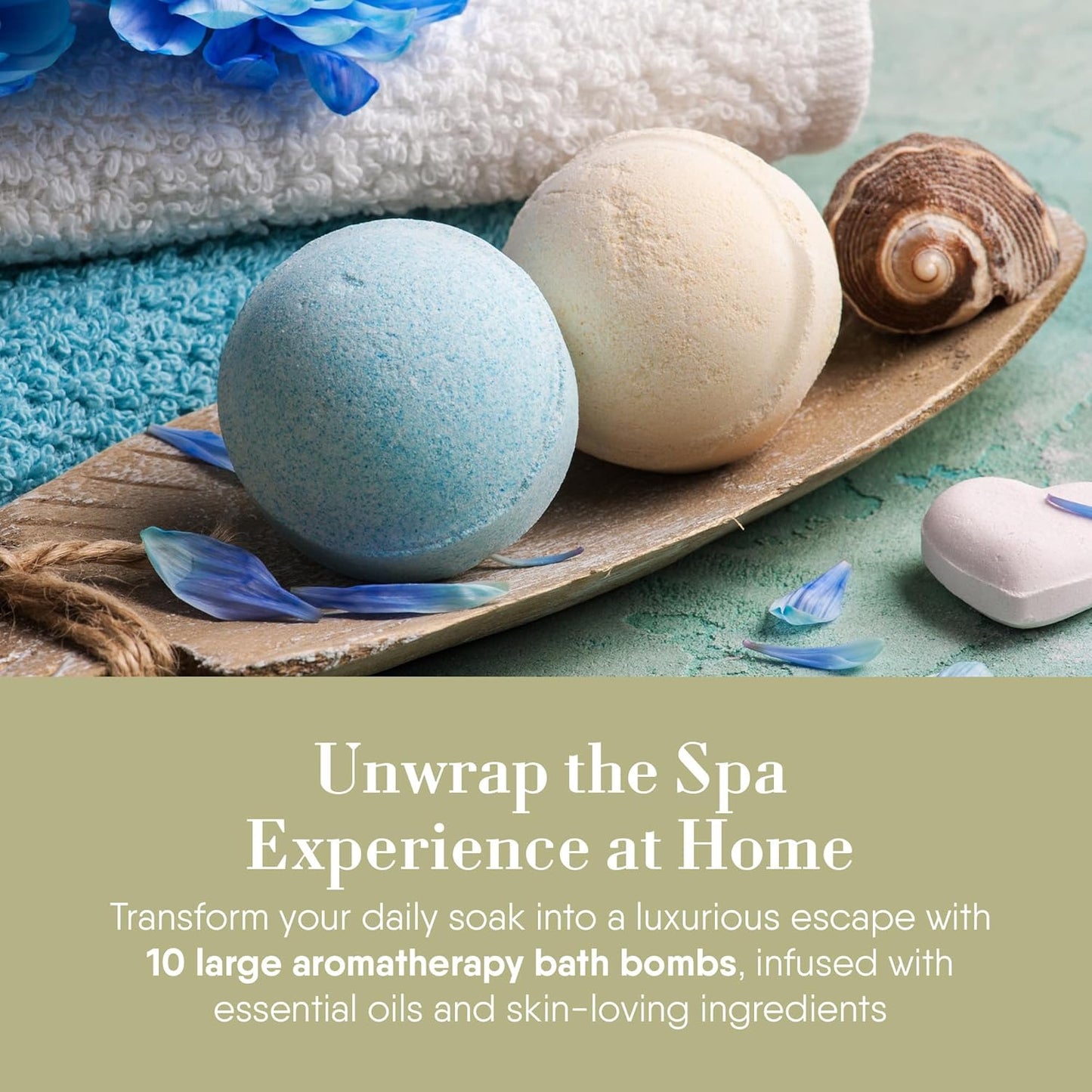 Handcrafted Bath Bombs Gift Set | Moisturizing Essential Oil Fizz - Large 10-Pack - Non-Staining & Glitter Free