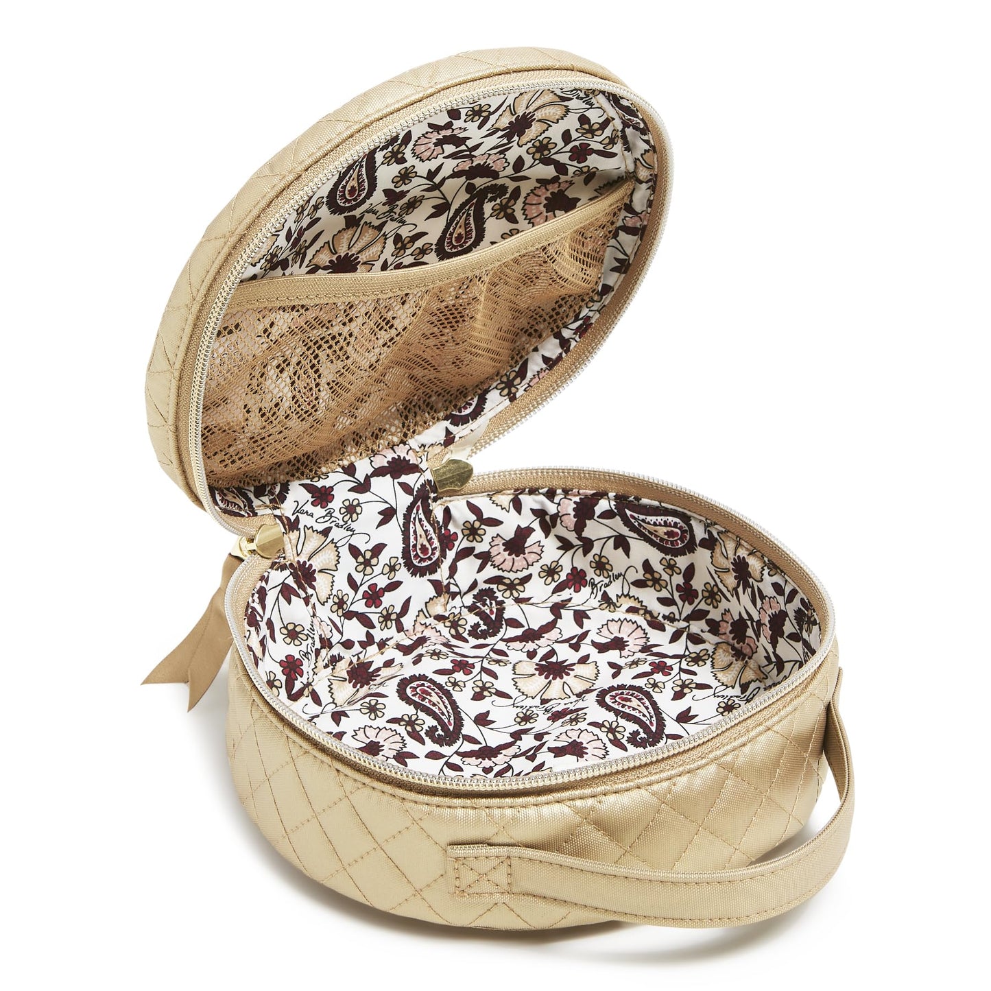 Round Travel Cosmetic Makeup Organizer Case, Champagne Gold Pearl