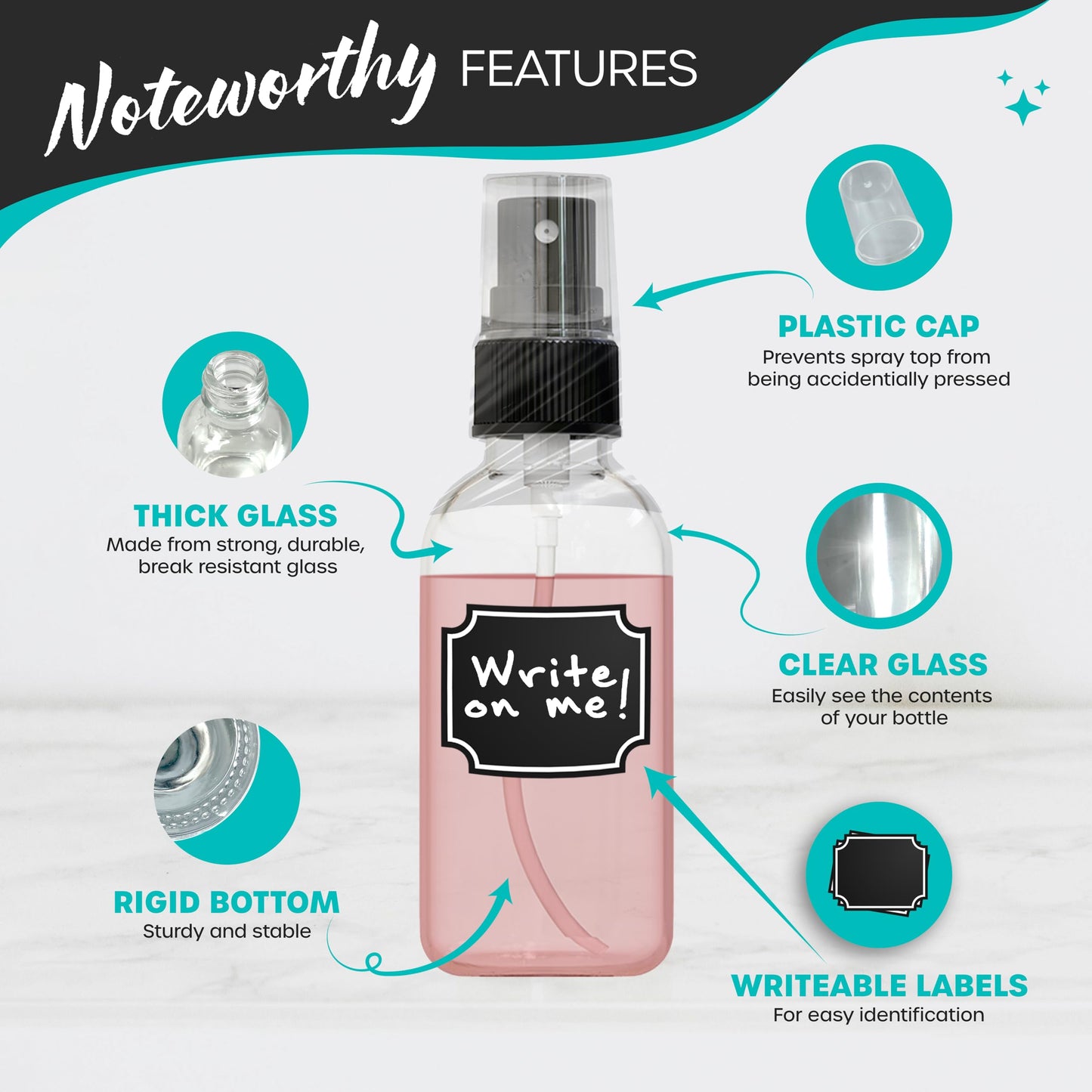Nevlers Clear Glass Small Spray Bottle 2 Oz 48 Pack | Mini Travel Spray Bottle Set with Funnel, Brush, Marker & Labels | Face, Hair & Body Spritzer Bottles | Small Atomizer Mist Bottles for Perfume