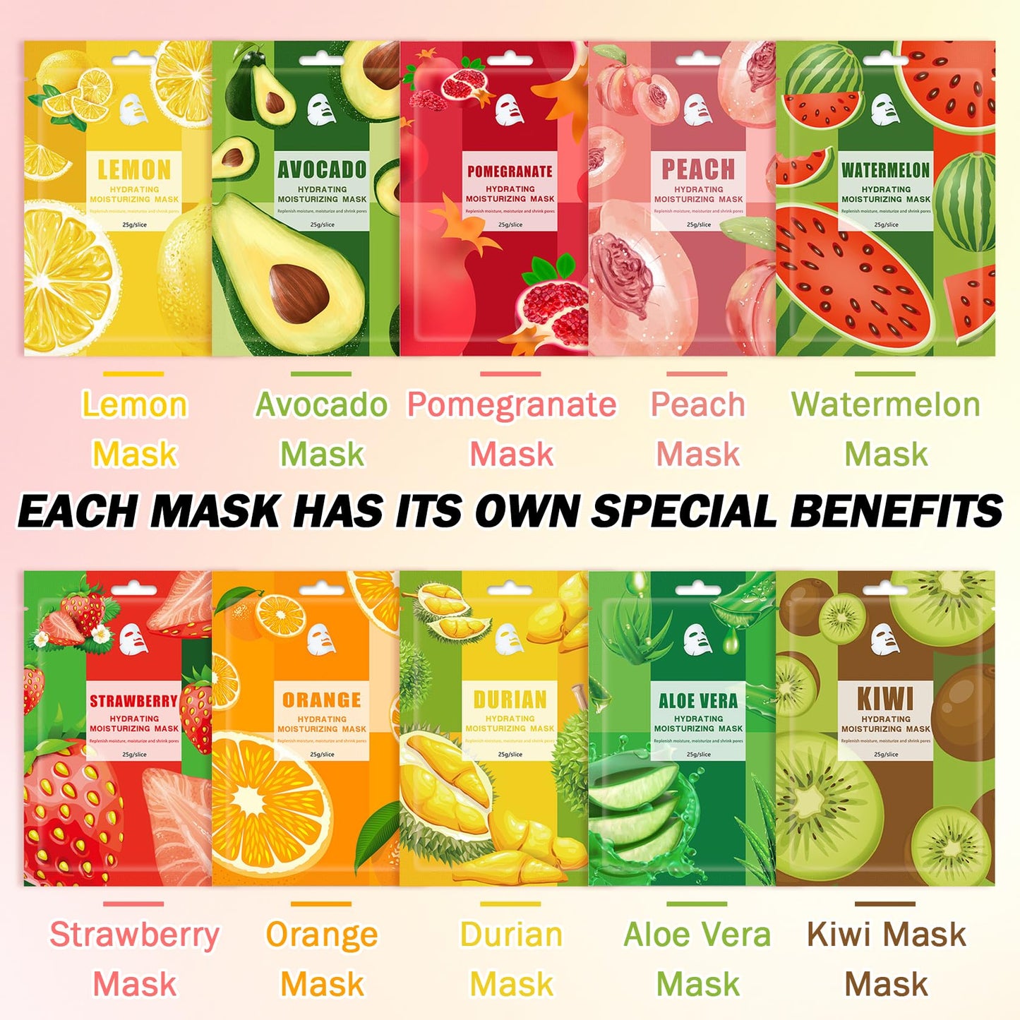 JunKuJK 10PCS Hydrating Facial Sheet Mask,Moisturizing Face Masks Skincare Gift Set,Brighten Long Lasting Face Mask Skin Care & Facial Mask Kit for All Skin Types