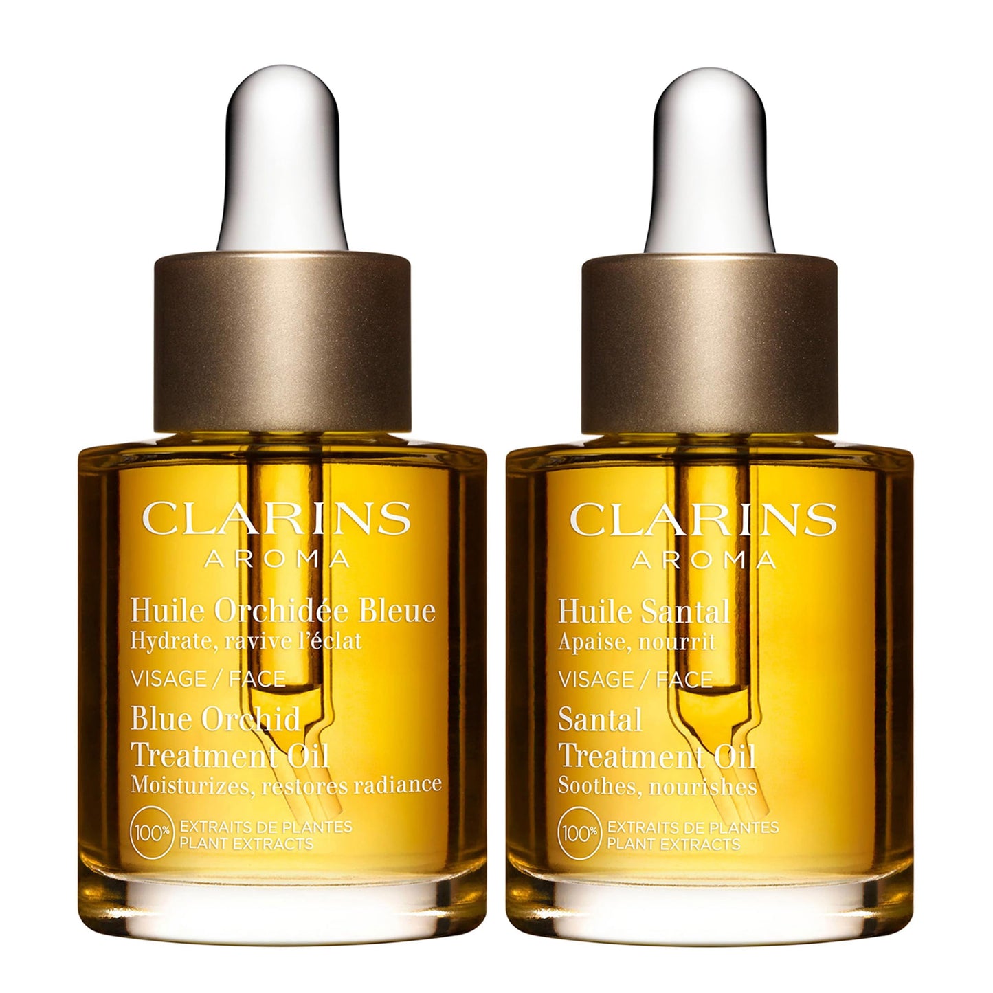 Clarins Blue Orchid Face Treatment Oil and Santal Face Treatment Oil Bundle | Hydrating Face Oil for Dehydrated Skin | Soothing Face Oil for Dry or Very Dry Skin