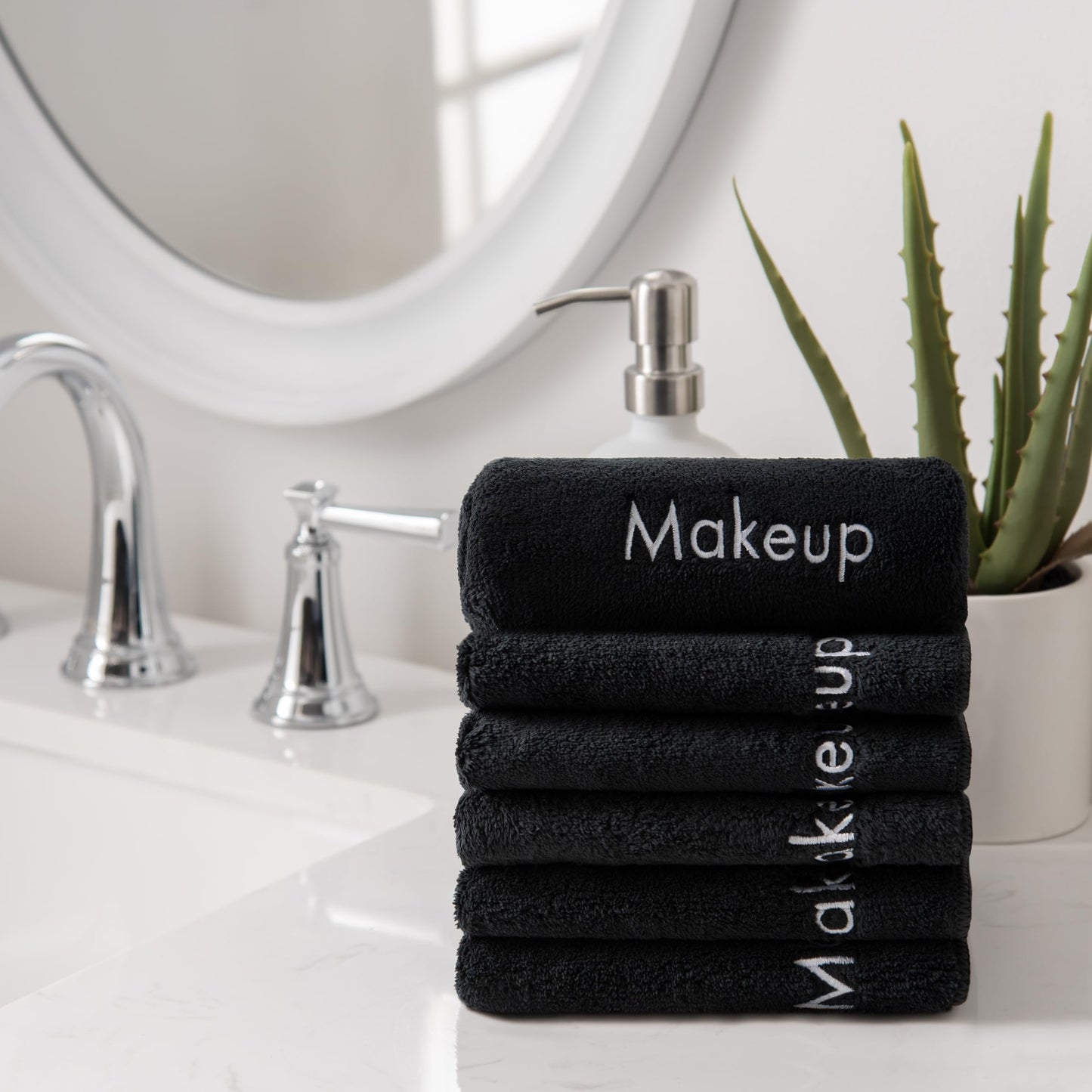 Arkwright Makeup Remover Cloths 6 Pack - Microfiber Coral Fleece Face Towels, Ultra Soft Reusable Washcloths, Gentle Facial Cleansing for Waterproof Makeup, 13 x 13, Black