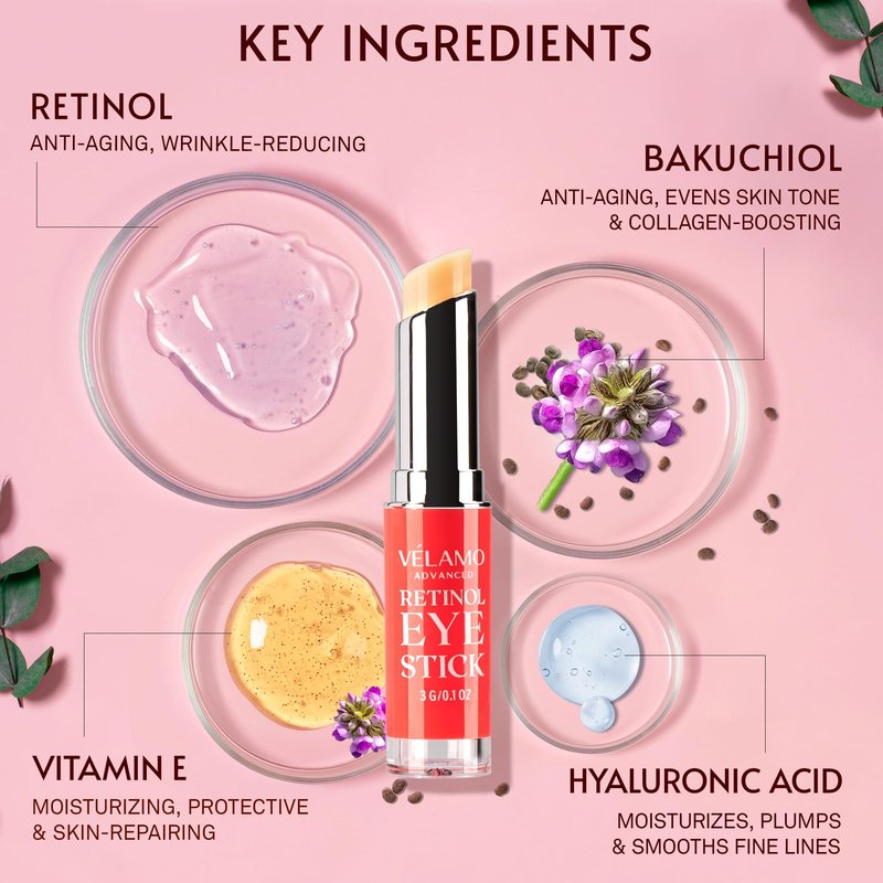 VELAMO ADVANCED Retinol Eye Stick Duo: Energizing & Renewing Under Eye Balms for Dark Circles, Puffiness, Fine Lines & Wrinkles - Travel Essentials, Portable & Perfect for On-the-go Use
