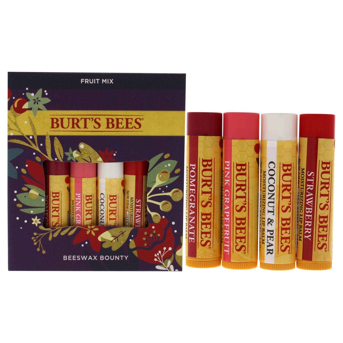 Burt’s Bees Holiday Gift, 4 Lip Balm Stocking Stuffer Products, Beeswax Fruit Set - Pomegranate, Sweet Mandarin, Coconut and Pear & Watermelon (Old Version)