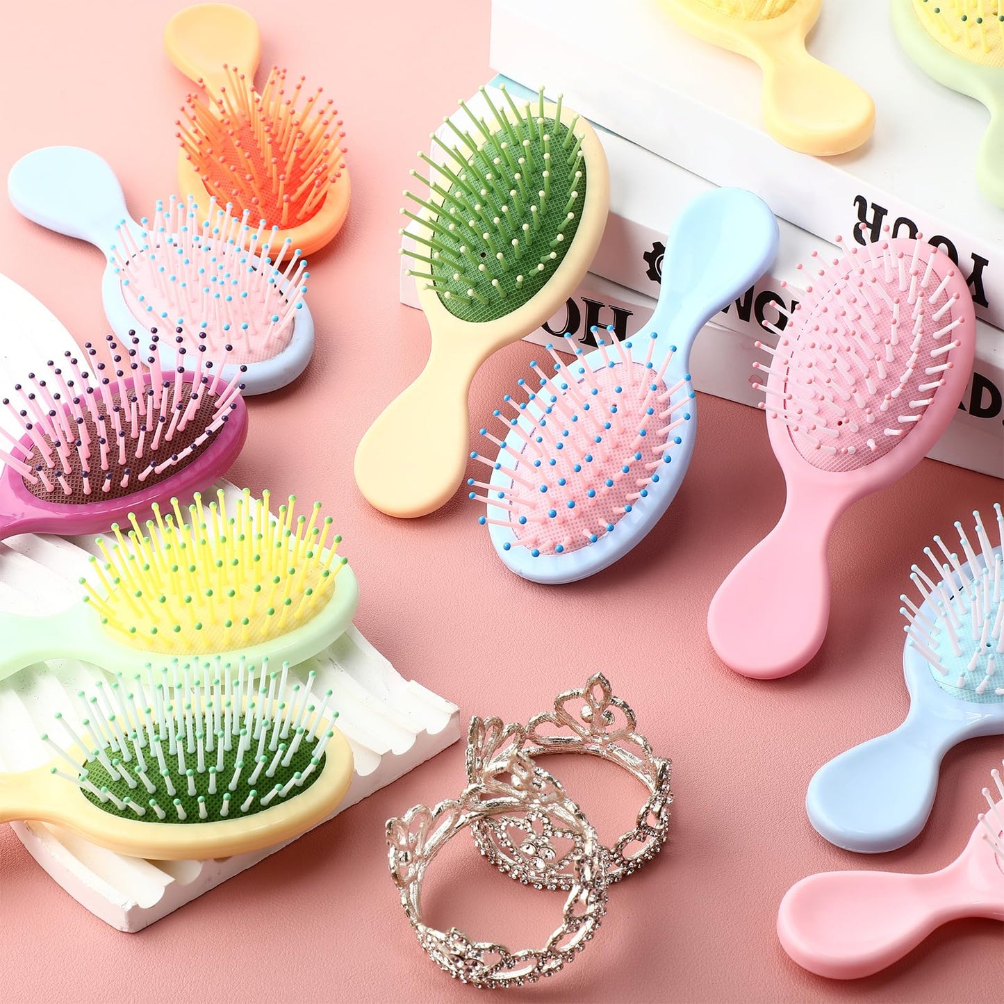 Zopeal 28 Pcs Kids Gifts Wet Hair Mini Brush Travel Hygiene Supplies Bulk Girl Back to School Small Pocket Summer Camp Hairbrush Detangler Soft Bristle Bridesmaid Party Favor(14 Colors)