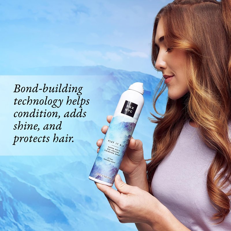 SGX NYC Play it Big Super Hold Volume Finishing Spray - Long Lasting Hair Spray with Anti Frizz Finish - Paraben Free with Coconut Oil - 4 pc